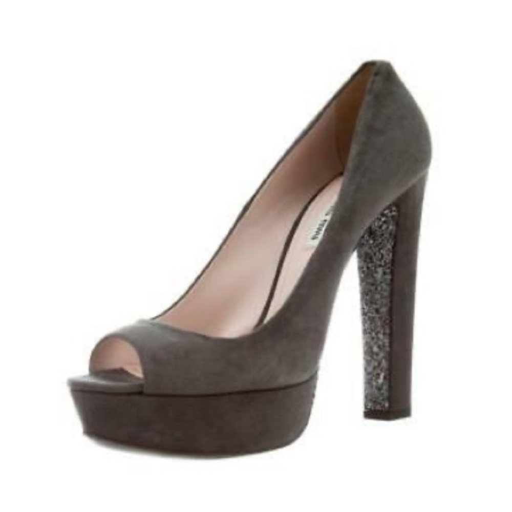 Miu Miu Antracite Gray Suede Peep Toe Glitter Sole Pumps